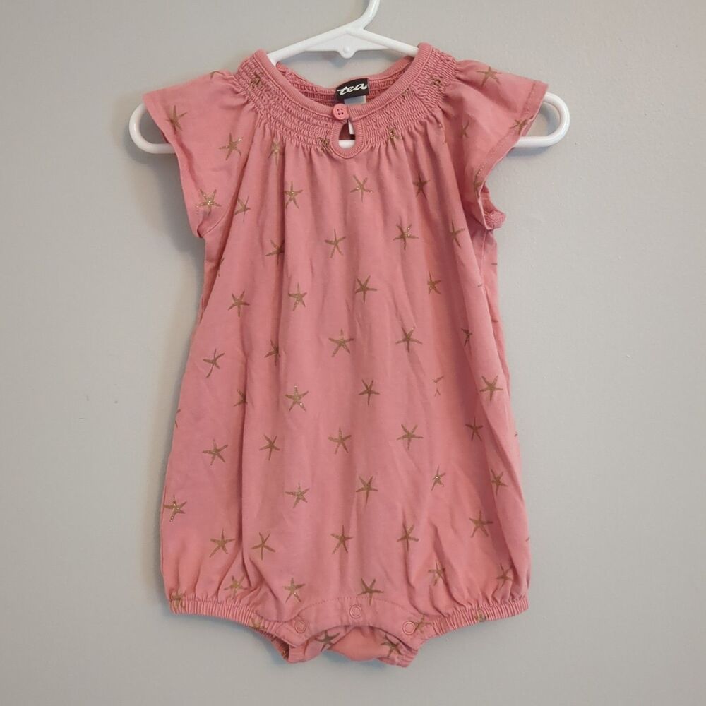 Tea Collection Pink Gold Sparkle Cotton Romper - Girls Size 18/24 Months